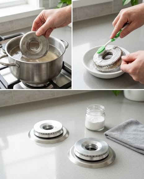 Vous n’avez besoin que de 2 ingrédients naturels 😎 Voici l’astuce pour nettoyer votre plaque de cuisson à gaz et lui redonner son aspect neuf. 👇