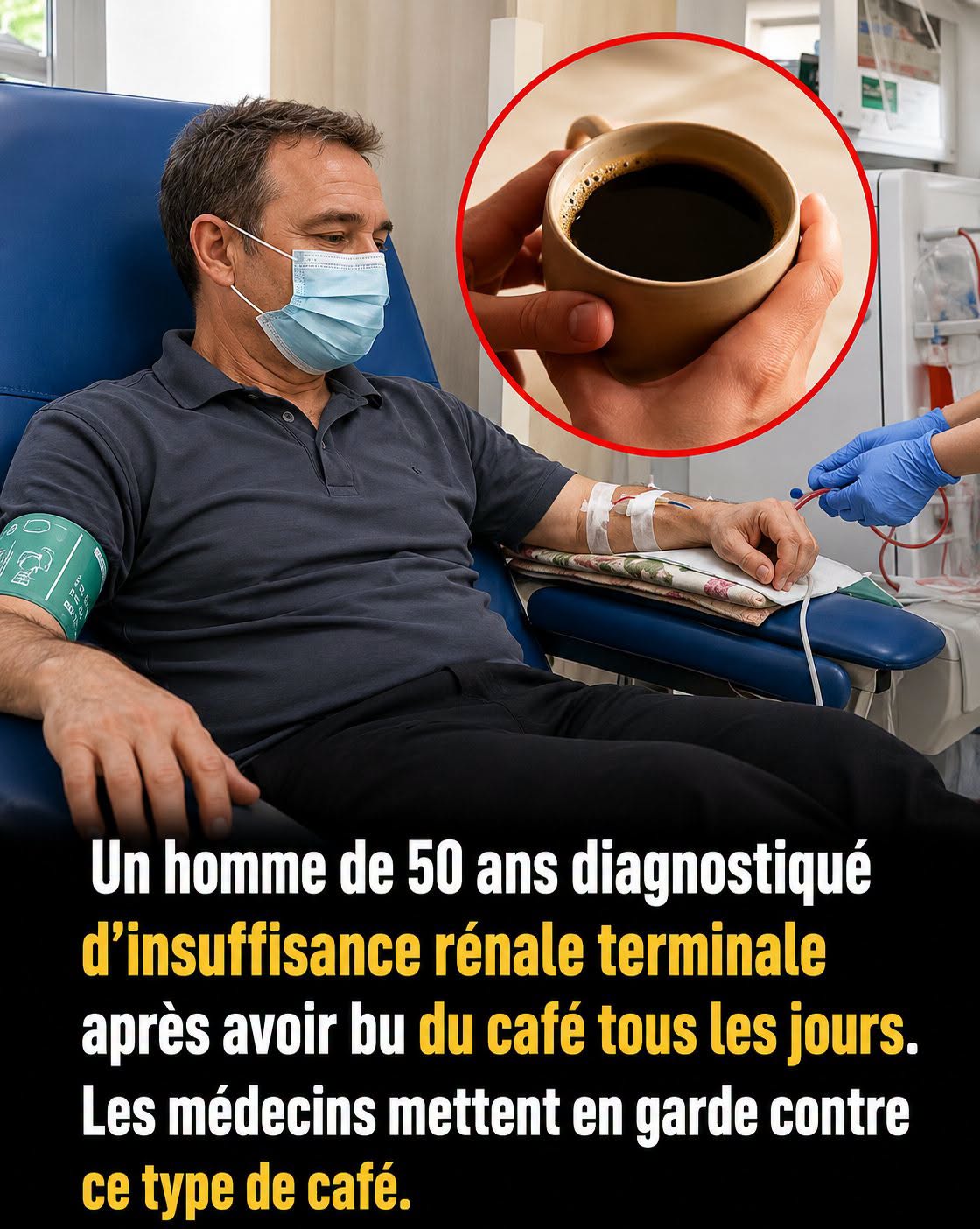 Un homme de 50 ans diagnostiqué avec une insuffisance rénale terminale après avoir consommé du café quotidiennement