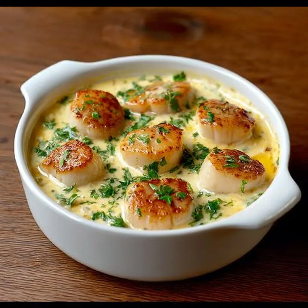 Ragoût crémeux de pétoncles au vin blanc