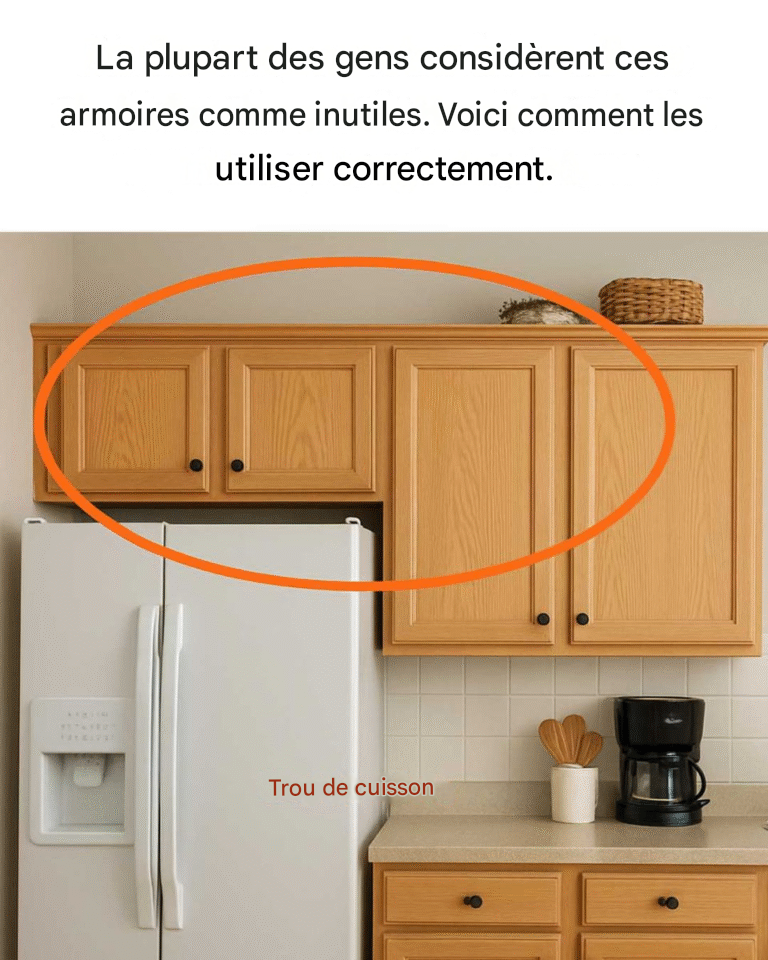 L'astuce de rangement de cuisine souvent négligée : exploitez au maximum les placards au-dessus du réfrigérateur
